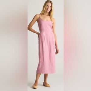 Quince Pink Linen Midi Dress Scoop Neck Minimalist Coastal Summer L